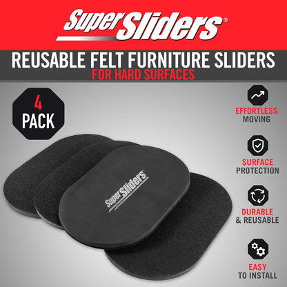 Super Sliders 5-3/4" x 9-1/2" XL Oval Reusable Furniture Sliders for Carpet, Anti-Slip Protective Furniture Moving Pads for Beds, Sofas, Dressers, Set of 4, Brown