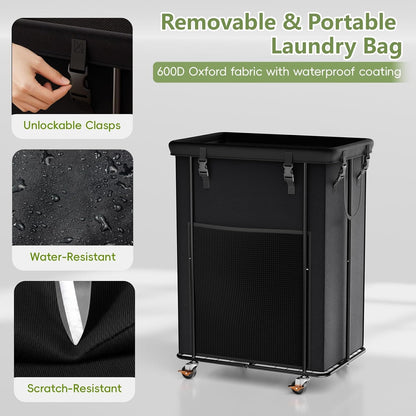Laundry Hamper with Wheels, 150L Rolling Laundry Basket with Bag & Handles | Sturdy Metal Frame | Removable Bag | Large & Tall Dirty Clothes Hampers for Laundry Room, Bedroom, Dorm, Bathroom-Black