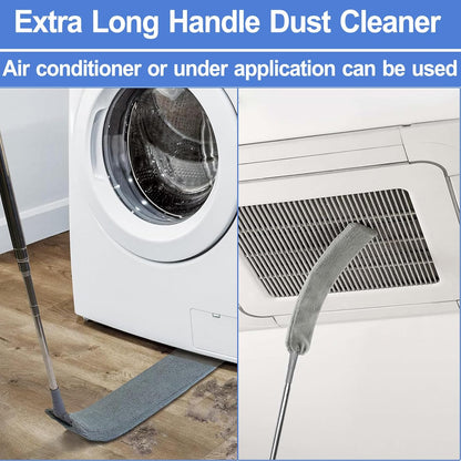 Retractable Gap Dust Cleaner with Extension Pole, Cleaning Tools with 2 Microfiber Dusting Cloths, Washable Extendable Long Handle Gap Dusters for Sofa Bed Furniture Bottom (2pcs Duster Cloths)