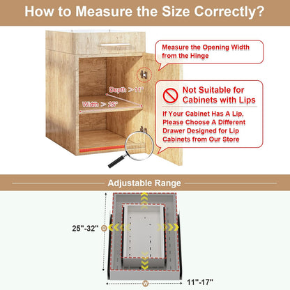 Fokyfok Pull Out Cabinet Organizer,23"-31"W,17"-24"D,Expandable,Adhesive | No Drill,5 Rails,Adjustable Slide out Drawers for Kitchen,Pantry,Roll out Shelves,Cabinets Without Lip,Framless,White,1PC