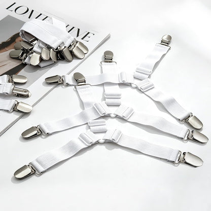 8-Pack White Bed Sheet Straps with Metal Clips, Adjustable Elastic Fitted Sheet Holders for Corners – Wrinkle-Free Bedding