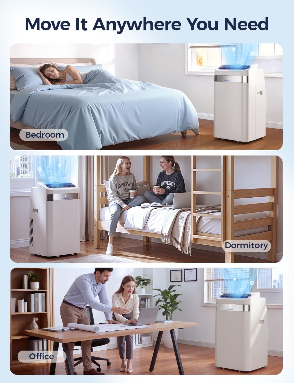 14000BTU Portable Air Conditioner, 4-in-1 700 Sq. Ft, Quiet for room | 14000BTU AC cools 700sq.ft, 4-in-1 cool/fan/dry/sleep, quiet, LED, remote, 24H timer, kit, for bed/office/dorm.
