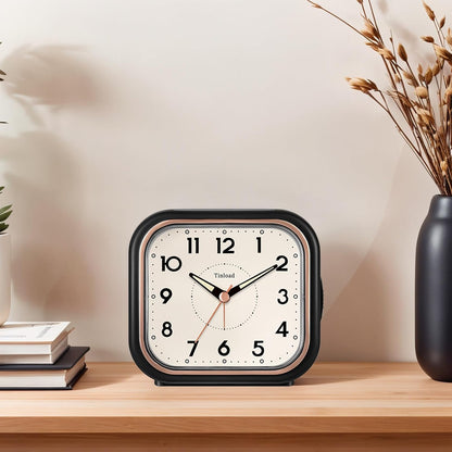 Tinload 4.3" Vintage Retro Analog Alarm Clock, Super Silent Non Ticking Clock with Manual Light, Snooze, Battery Operated, Simply Design, for Living Room, Bedroom, Bedside, Desk(Blue-V2)