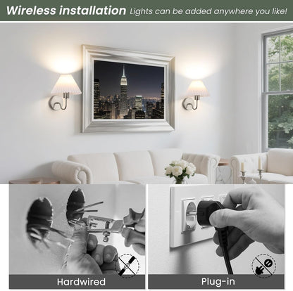 Rechargeable Battery Operated Wall Sconce Sets of 2, 15 Colors Wireless gooseneck Black Wall Lights Fixture with Dimmable Bulbs and Remote, Not Hardwired Wall Mounted Lamps for Bedroom Living Room