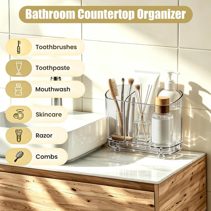 2-Slot Electric Toothbrush Holder Wall & Counter, No-Drill | Self-adhesive waterproof, Drainage holes, Keeps dry, Fits counter/wall, For bathroom vanity,, Small Size