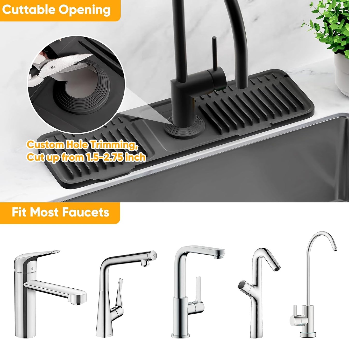 24'' Longer Faucet Mat for Kitchen Sink Splash Guard[7° Slope Fast Self-draining][Snap Lock Fit]Kitchen Sink Faucet Mat Splash Guard Kitchen Sink Area Water Splash Guard Behind Faucet Draining Mat