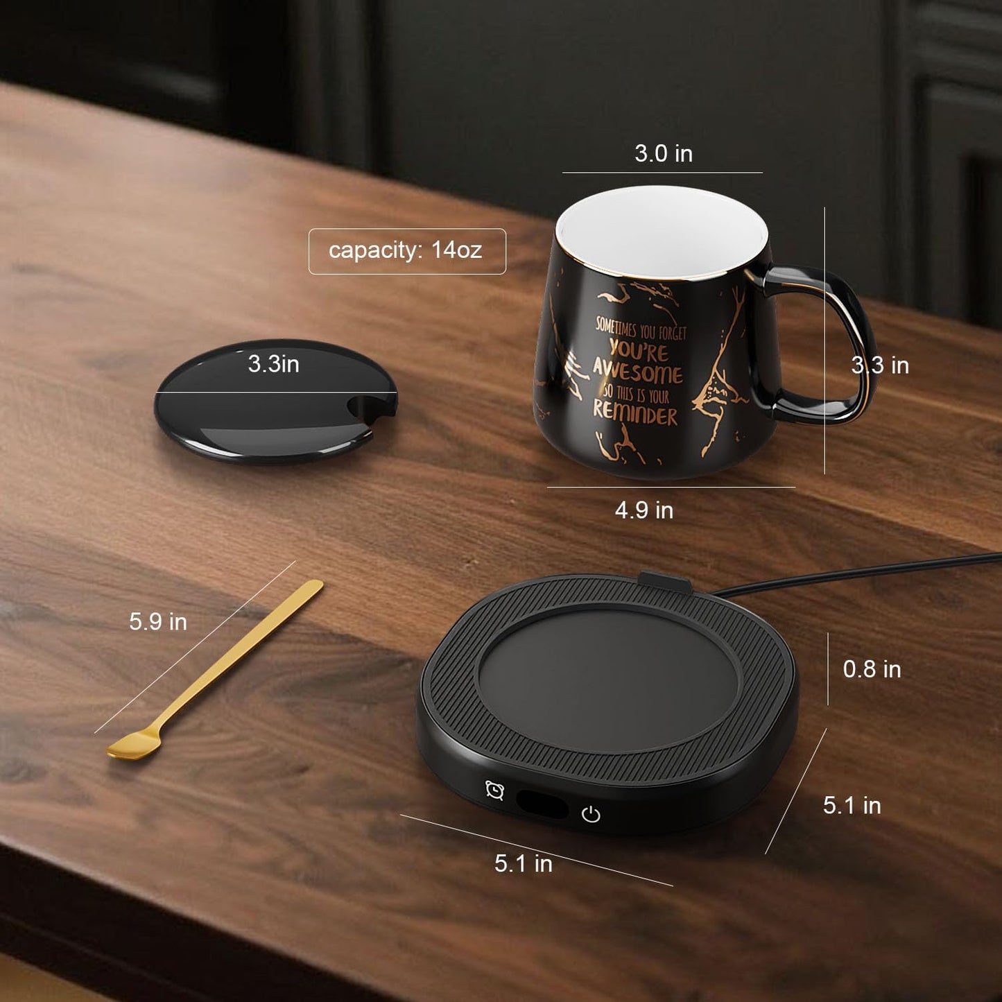 Coffee Mug Warmer Set for Desk, Smart Heated Electric Tea Cup Warmer Plate | Coffee Lover Mug and Warmer Set, Office Home Beverage Warming Candle Heater, 4-Temp Control 8H Auto Shut Off, Men Women Gift
