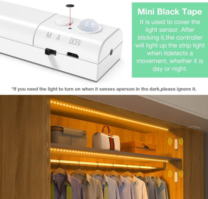 WOBANE Motion Sensor Stair Strip Lights,Rechargeable LED Closet Light,White