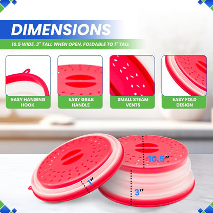 Microwave Splatter Cover 10.5” - Foldable Silicone Microwave Cover for Food | Splatter Covers the Dish and Plate - Durable Silicone Microwave Food Cover Lid With Vents for Microwave Splatter Protection
