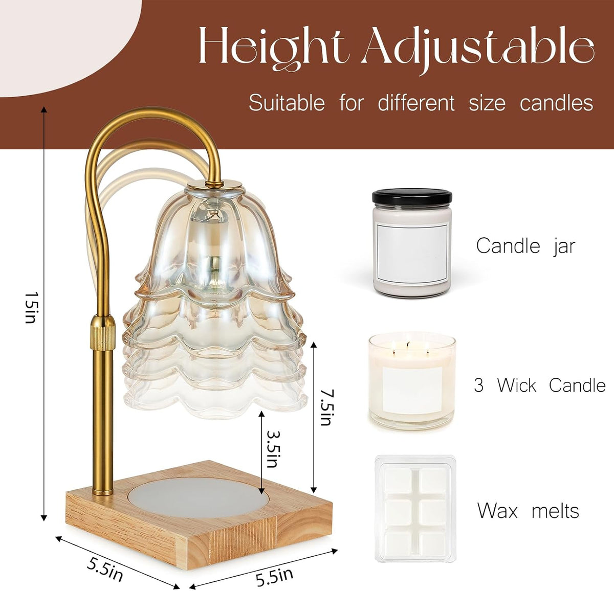 Candeldo Candle Warmer Lamp with Timer, Gold Flower Glass Shade