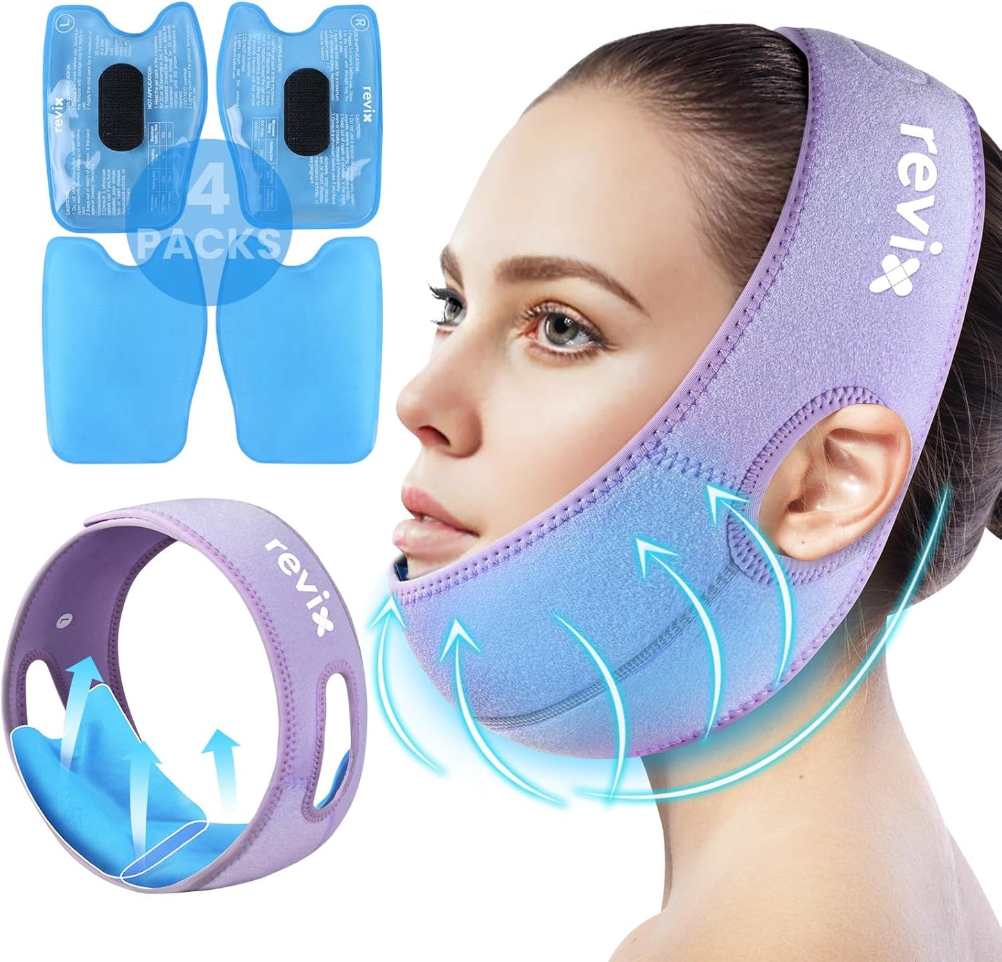 REVIX Wisdom Teeth Ice Pack Head Wrap for Face, Jaw & Chin Relief, Black | For Oral Surgery, Tooth Extraction, TMJ & Teeth Removed, 4 Reusable Hot & Cold Gel Packs, 3D Snug Fit