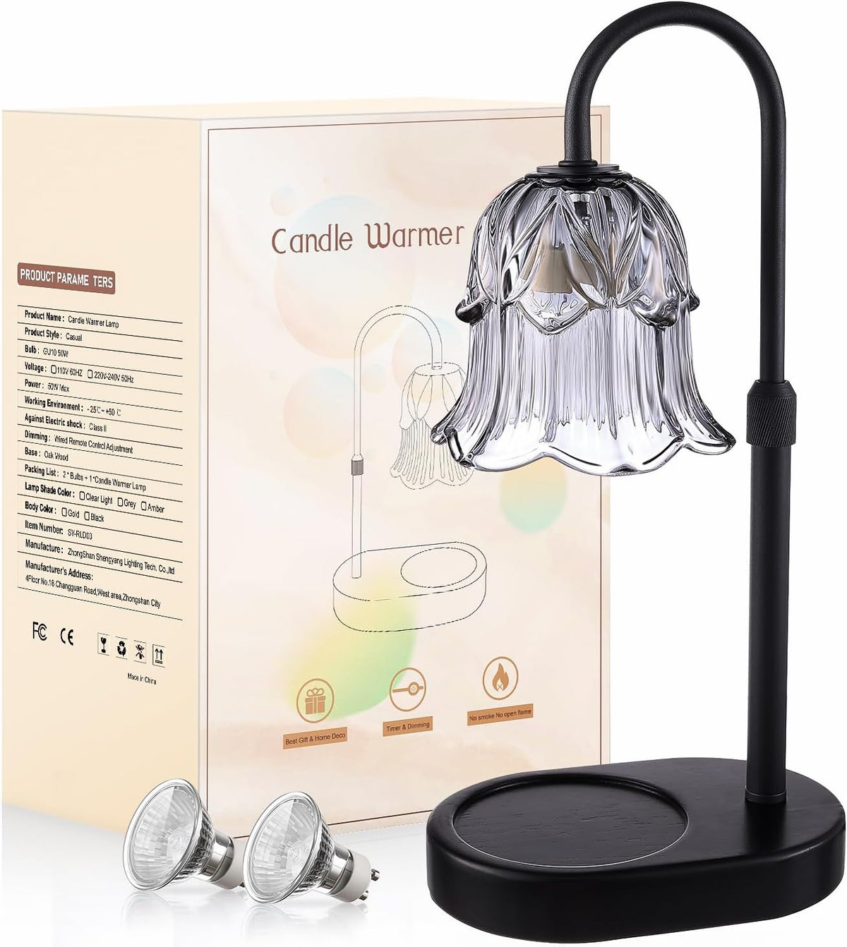 Candle Warmer Lamp Adjustable Timer - Electric Flower Glass Candles Light