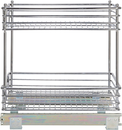 Household Essentials Glidez Multipurpose Chrome-Plated Steel Pull-Out/Slide-Out Storage Organizer for Cookware and Bakeware - 2-Tier Design - Fits Standard Size Cabinet or Shelf, Chrome