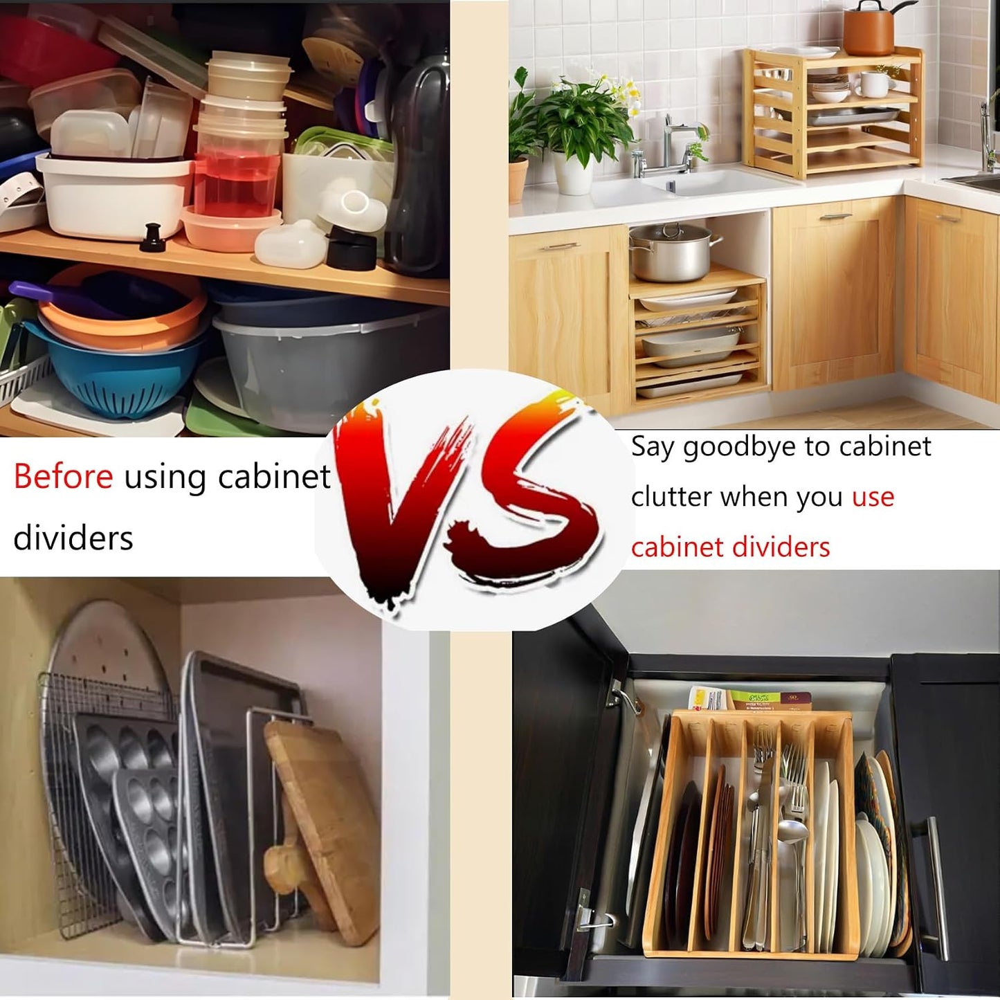 6 Tier Wood Cabinet Vertical Tray Dividers, 16.73in x14.13in x12.4in | Wooden Organizer For Sheets, for Cookie Sheet, Baking Trays, Cutting Board, Pans, for Organizing Cabinets, 5Y Warranty