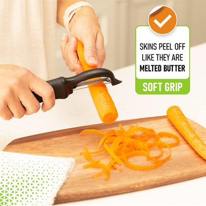 Spring Chef Swivel Vegetable Peeler for Kitchen w/Soft Grip Handle, Black | Premium Potato Peeler w/ Ultra Sharp Stainless Steel Blades, Multifunctional Veggie Peeler for Apple, Carrot, Cucumber, Fruit