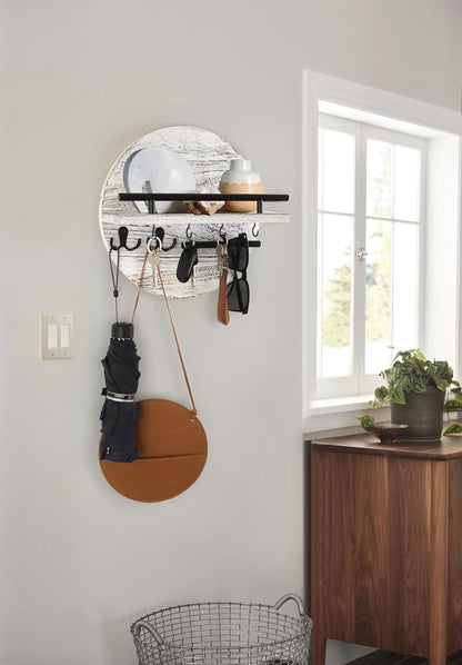 Gurfuy Key Holder for Wall with Shelf - Wood Mail Organizer and Rack with Shelf Hooks Wall Mounted for Entryway Decor Magazines Letter Storage Farmhouse Living Room Bedroom Doorway Green