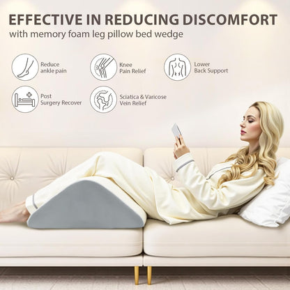 Knee Wedge Pillow for Leg Elevation, 6.3 Inch Triangle Design, Post Surgery Recovery Support, White
