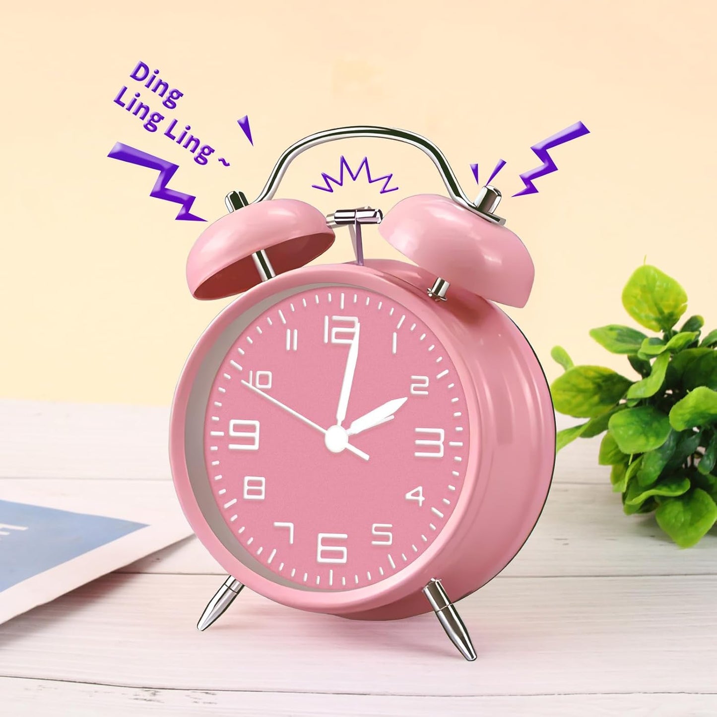 pxy Loud Alarm Clock for Heavy Sleepers 3D Dial Battery Operated (Battery Include), 4" Super Silent Analog Alarm Clock for Kids with Night Light PT260 Silver OrangePT505 Green White