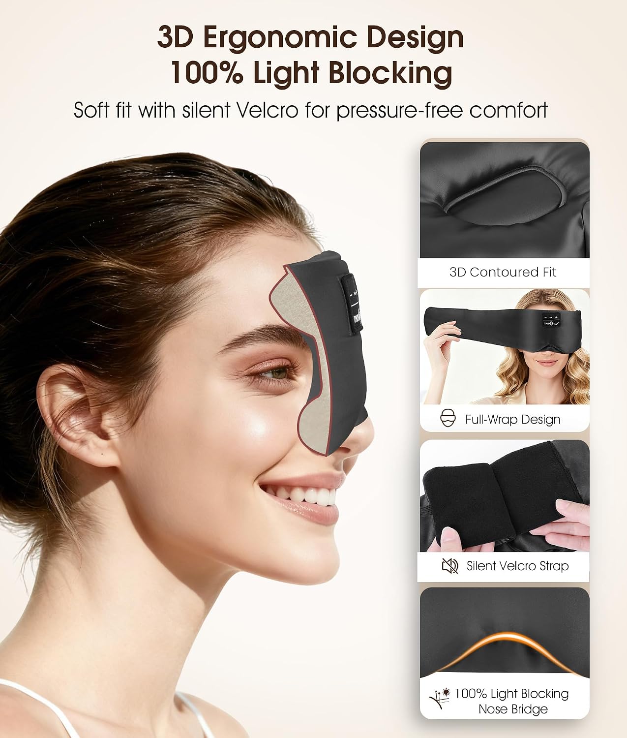MUSICOZY 3D Mulberry Silk Sleep Mask Bluetooth 5.4 Headphones Full Coverage | Luxury Silk Eye Mask with Blackout Design Ultra Thin Speakers, Side Sleeper Comfort for Travel Relaxation Gifts for Men Women