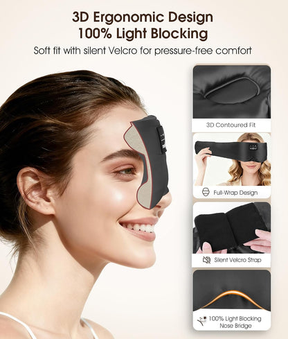 MUSICOZY 3D Mulberry Silk Sleep Mask Bluetooth 5.4 Headphones Full Coverage | Luxury Silk Eye Mask with Blackout Design Ultra Thin Speakers, Side Sleeper Comfort for Travel Relaxation Gifts for Men Women