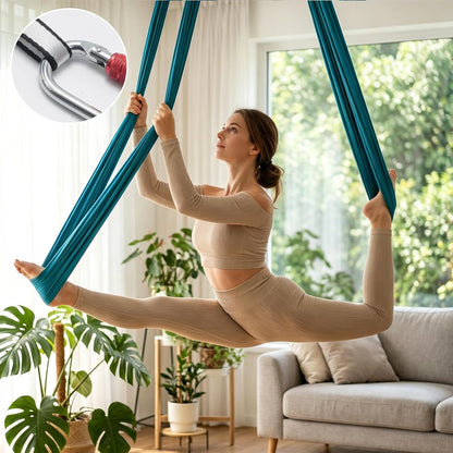 Blue-Green Gradient & Dark Green Aerial Yoga Hammock (400x180 cm / 157"x71"), Soft Silk Swing for Anti-Gravity Yoga, Inversion Therapy, Ideal for Strength, Flexibility Training and Stress Relief