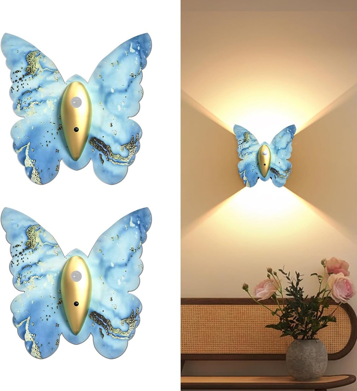 Eneru Motion Sensor Wall Sconce Set of 2, Rechargeable Wall Lights, Indoor