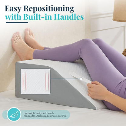 Yojoker Leg Elevation Pillow Blood Circulation, Memory Foam Wedge Pillow for Legs Swelling, Leg Elevation Pillows for After Surgery, Knee Wedge Pillow for Sleeping Back Hip Ankles Relief White/Grey