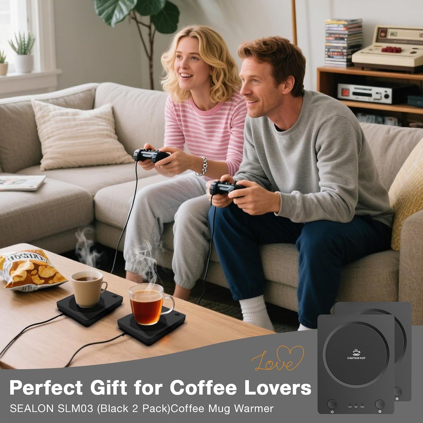 SEALON SLM03 Electric Coffee Mug Warmer - 3-Temperature Desk Cup Warmer with Auto Shut-Off (4 Hours) for Heating Coffee, Tea, Milk & Beverages