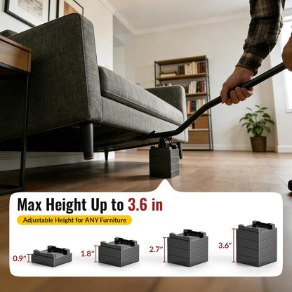 HOLKIE Heavy Duty Furniture Jack for Sliders on Carpet 4 Stackable Blocks | 660 lbs Load Appliance Lifter Jack| to Raise Furniture| Back Saving Furniture Lifter Tool| for Pads on Hardwood Floors|
