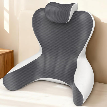 22" XL Reading Pillow Sitting in Bed,Back Support & Armrests(Grey & Blue)