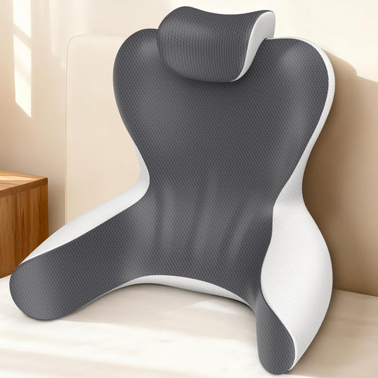 22" XL Reading Pillow Sitting in Bed,Back Support & Armrests(Grey & White)
