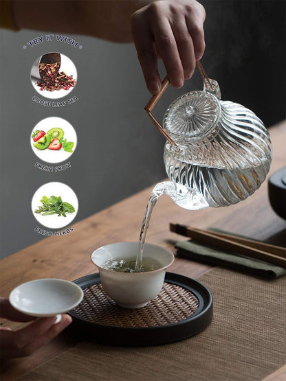 Stovetop Safe Glass Teapot with Removable Infuser Fine Borosilicate Tea Pot perfect for Fruit Flowering Tea Canister Premium Quality Tea Kettle Gift IW-G086 (25OZ, LINE)