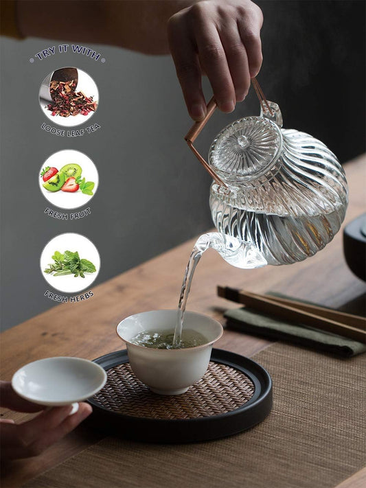 Stovetop Safe Glass Teapot with Removable Infuser Fine Borosilicate Tea Pot perfect for Fruit Flowering Tea Canister Premium Quality Tea Kettle Gift IW-G086 (25OZ, LINE)