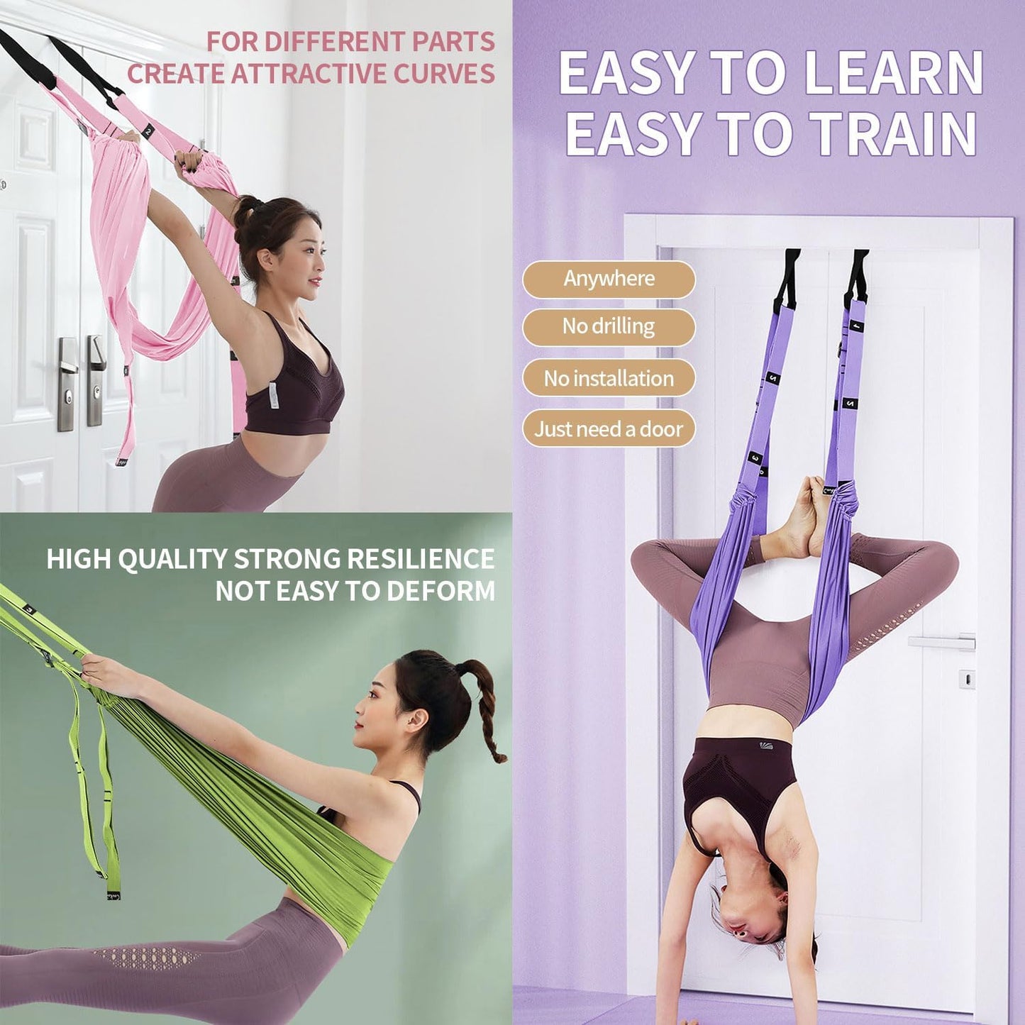 Leg Stretcher Strap Adjustable Fitness Strap Band for Waist Trainer Stretching Door Swing Flexibility Tensile Trainer with Carrying Pouch Back Bend Go Upside-Down for Yoga Practitioner Ballet Dancer Gymnastics Exercises