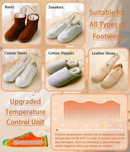 Electric Shoe Dryer, Ski Boots Dryer, Shoe & Boot Warmer for Sweaty Sneakers Trainer Shoes with 3/6/9 Hours Timer