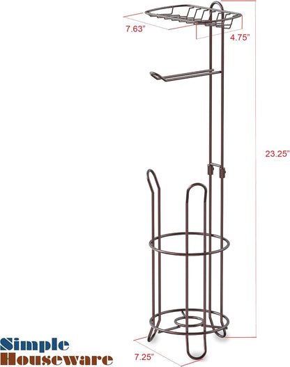 Simple Houseware English Style Toilet Paper Stand Holder w/Woodtop, Bronze | 4 Paper Rolls, 8.5" x 8.75" x 29.2"