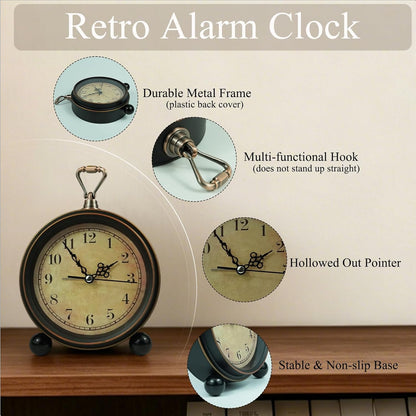 Vintage Analog Alarm Clock, 5.5 inch Hangable Super Silent Non Ticking Clock for Living Room, Bedroom, Desk, Gift Clock for Children Adults and Artist(Arabic)