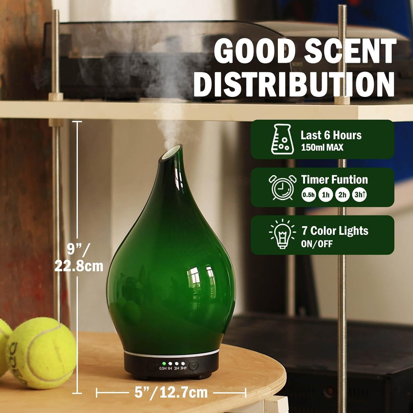 Porseme Oil Diffuser 3D Glass Aromatherapy Ultrasonic Humidifier, Air Refresh Auto Shut-Off, Timer Setting, BPA Free for Home Hotel Yoga Leisure SPA Gift 150ml Last 6H - Colors B