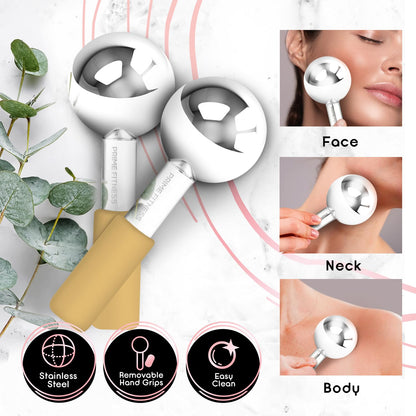 Ice Globes for Facials | Unbreakable Steel Cooling Roller | Cryo Sticks for Face | Massager for Face Neck & Eyes | Skin Care for Dark Circles, Puffiness, Wrinkles, Collagen Production (White)