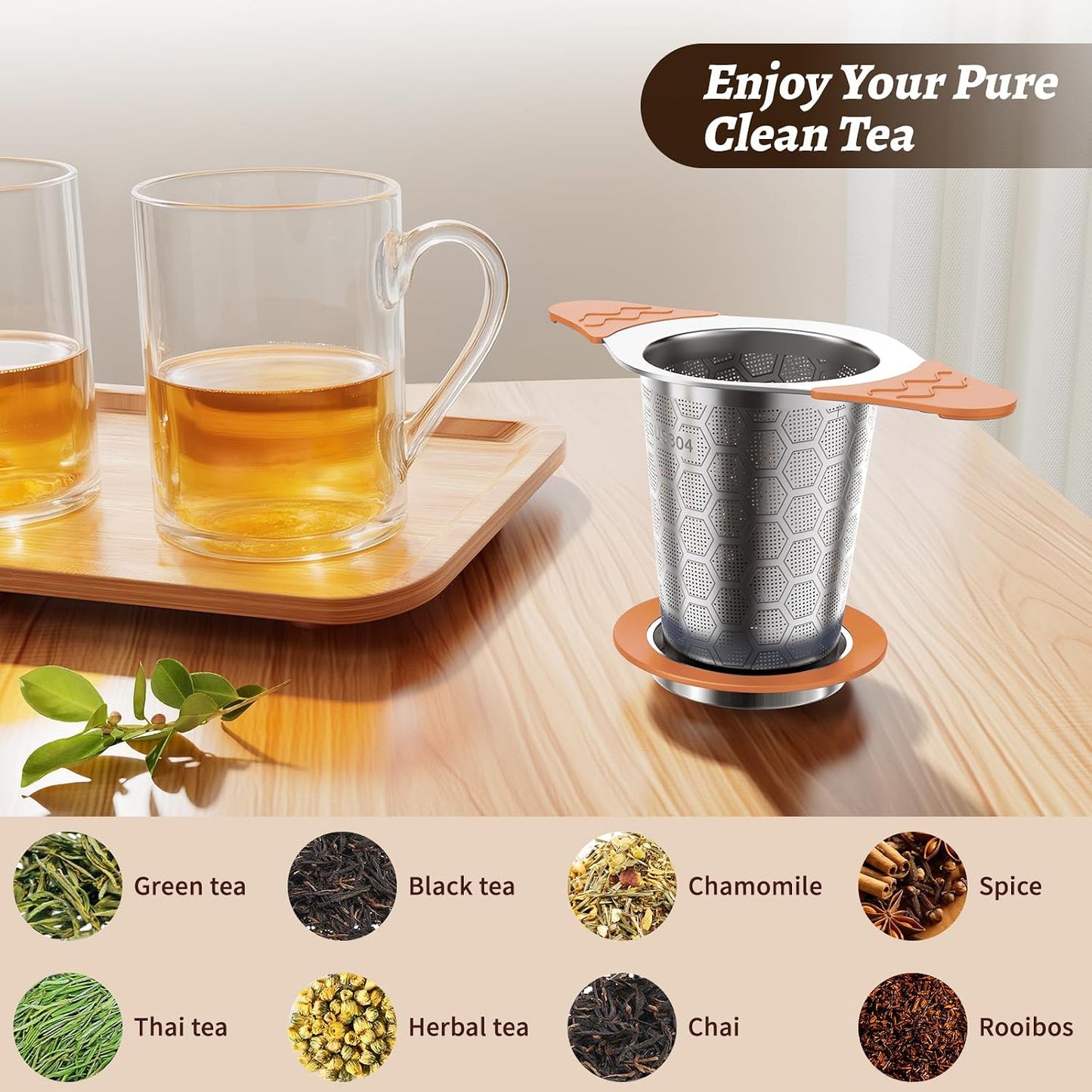 Tea Infuser for Loose Leaf Tea,Stainless Steel Tea Infuser with Heat Proof Silicone Handles,Extra Fine Mesh Tea Strainers Filter Fine Tea Leaves Effectively,Fits TeaPots/Mugs