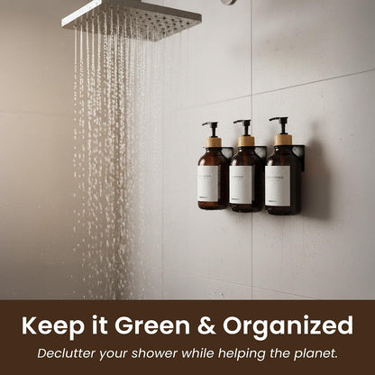 MaisoNovo Shampoo and Conditioner Dispenser|Refillable Black Set of 3 | 500 ml Shower Gel Dispenser Set of 3. Refillable Shampoo and Conditioner Bottles. Drill Free Secure Design. Black