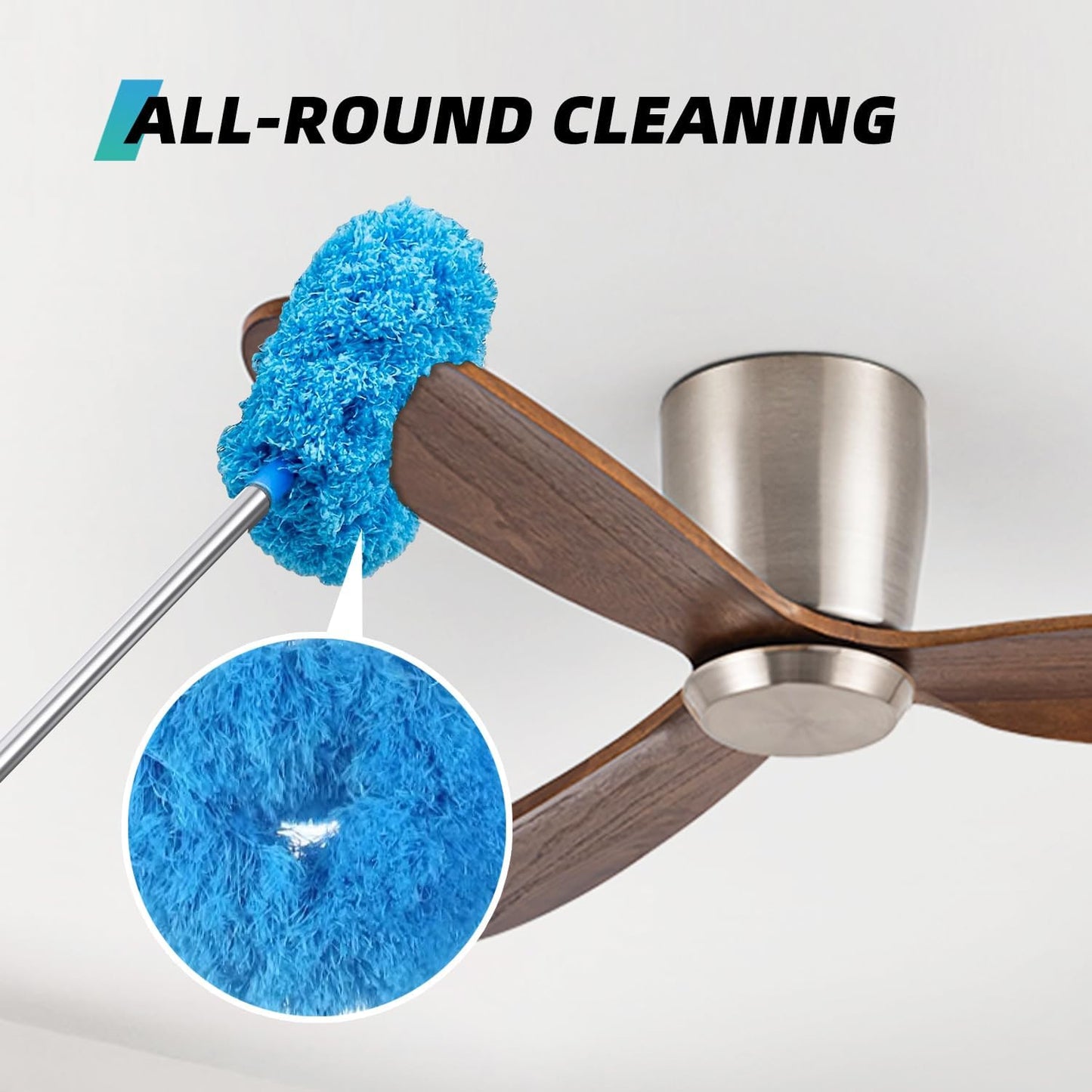 DRQ Ceiling Fan Cleaner Duster with 13-48 in Extension Pole, Blue | Detachable, Washable Microfiber Brush Head Is Reusable for Ceiling Fan Blades, Walls, Bookshelves, Door Tops and Window Tops