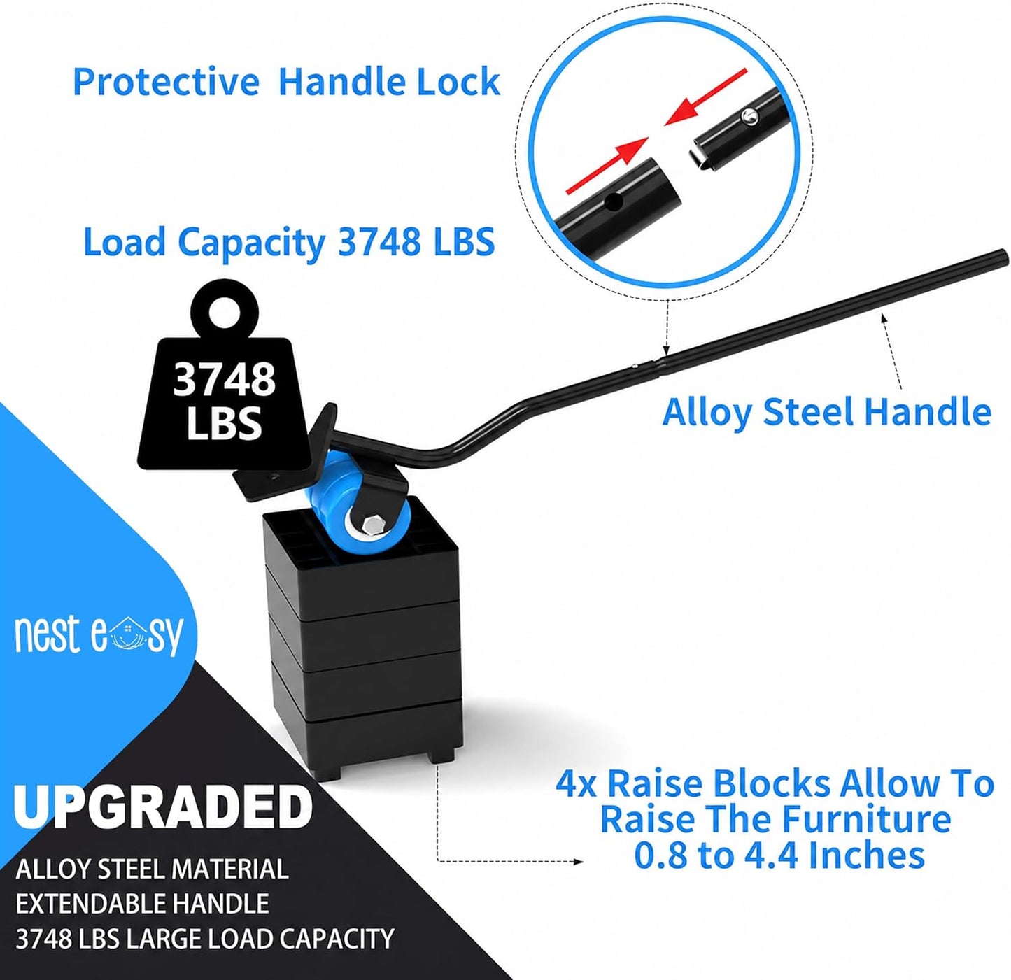 Heavy Duty Furniture Dolly 360 Rotate 5 Wheels 3000 Lbs Capacity 5.3x5.3 in | Furniture Movers with Green Wheels, Measure Tape & Leveler, Alloy Steel Furniture Lifter Tool for Smooth Home & Office Uses