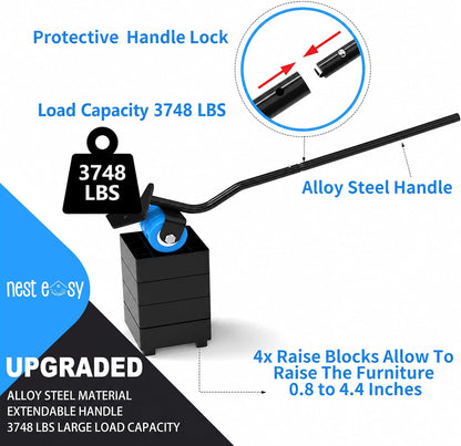 Heavy Duty Furniture Dolly 360 Rotate 5 Wheels 3000 Lbs Capacity 5.3x5.3 in | Furniture Movers with Green Wheels, Measure Tape & Leveler, Alloy Steel Furniture Lifter Tool for Smooth Home & Office Uses