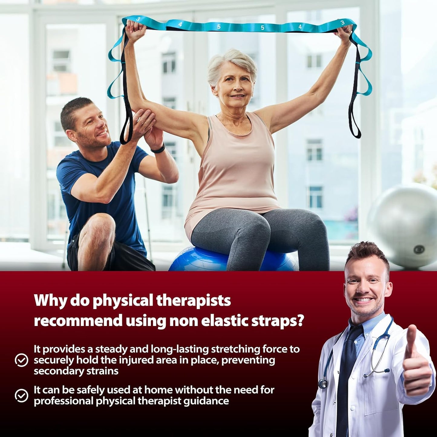Acozycoo Stretching Strap with Loops for Physical Therapy,Knee,Calf,Back | Yoga Strap for Stretching,Non-Elastic Stretch Band,Rehab,Pilates,Flexibility Training,Hamstring,Leg Lifter,Fascia,Leg,Hip