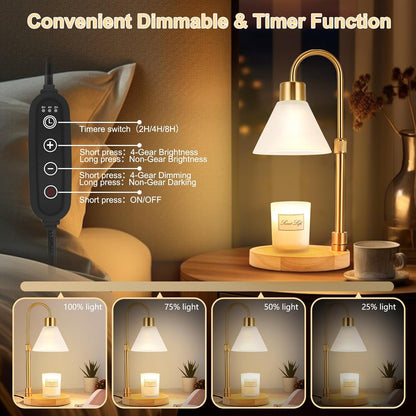 Candle Warmer Lamp with Timer & 3 Bulbs, Dimmable Electric CandleLight Adjustable Height and Brightness Candle Wax Warmer for Jar Candles Bedroom Home Decor House Warming Gift for Women (Round Gold)