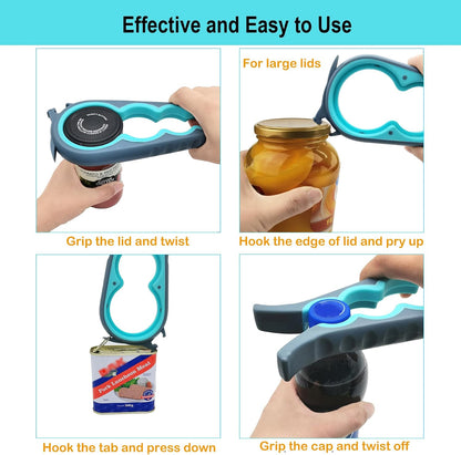 Jar Opener for Weak Hands, Seniors with Arthritis, 5 in 1 Bottle Opener | Multi-use Lid Opener Set with Non-slip Rubber Gripper Pad & Wine Opener, Great for Senior Parents, Grandparents or Loved Ones