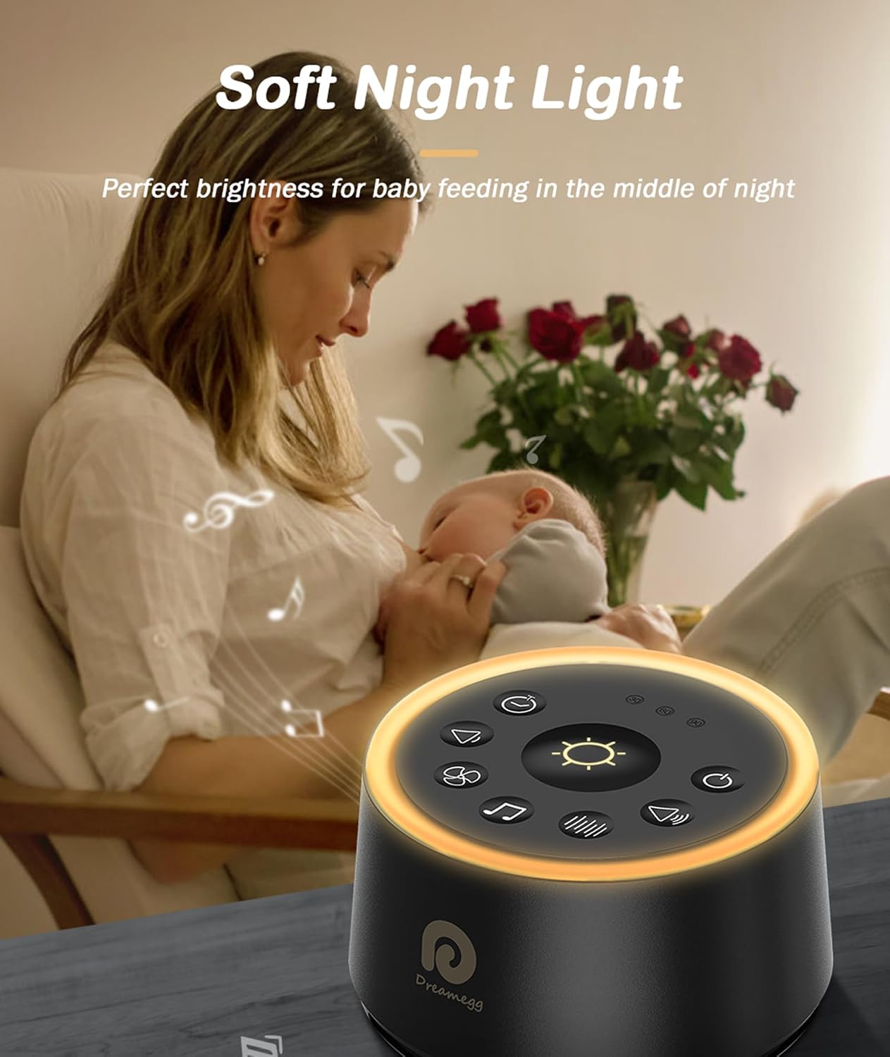 Dreamegg D1 Nova Sound Machine Alarm Clock, White Noise for Sleep, Black | 25 Sounds, 7 Gentle Alarms, Dimmable Clock, 10-480 Min Timer, White Noise Machine Alarm Clock for Heavy Sleepers, Adults