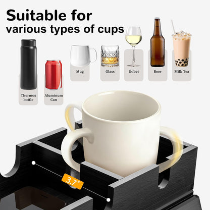 Korser Couch Armrest Table, Sofa Arm Tray with Removable Cup Holder, 2 in 1 Anti-Slip Armrest Tray Table for Couch, Bamboo Foldable Couch Cup Holder for Drinks Snacks Phone Remote Control