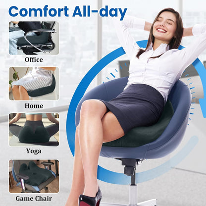 CushZone Ergonomic Seat Cushion, Sciatica Support for Office Chair, Black